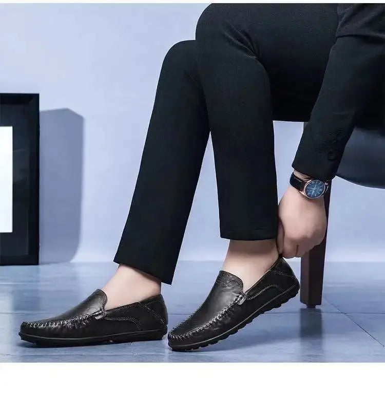 Comfort Men's Casual Loafers Summer Men Shallow Slip on Leather Shoes Soft Bottom Lightweight Driving Shoes for Men Peas Shoes