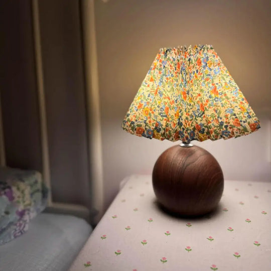 LED Bedside Table Lamp Cute Small Pleated Lamps for Nightstand Circular Walnut Ambient Light USB Bedroom Decoration Night Light