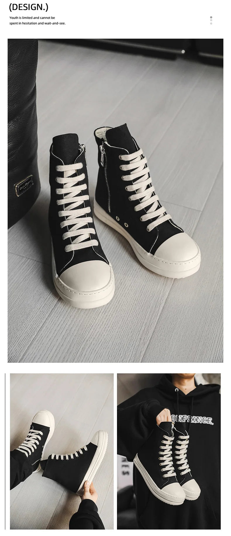 Popular Men's Sneakers Men's Casual Shoes 2025 New Lace-up Thick Bottom High Top Shoes Canvas Punk Couple Trend Sneakers for Man