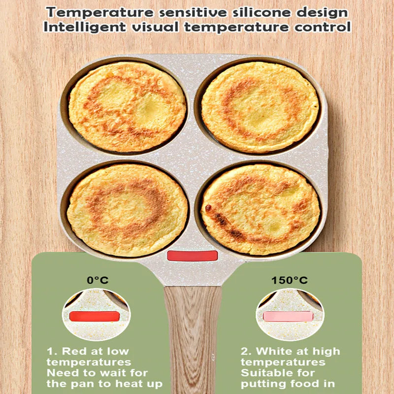 Four Holes Egg Pancake FYI Pan Frying Nonstick Pans and Pot Skillet 4 Eggs Stove Omelet Ham Maker for Kitchen Tool with Lid
