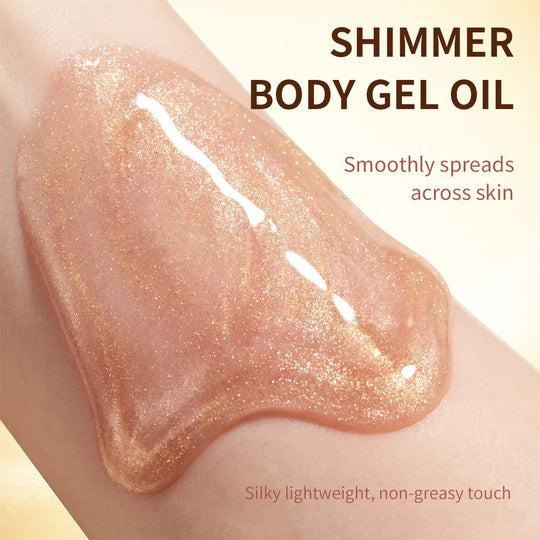 Shimmer Sunlit Glow Body Gel Oil Vanilla Cocoa Scent 100% Pure Cocoa Butter Hydrating Lipids Nourish Moisturize Radiant Glowing