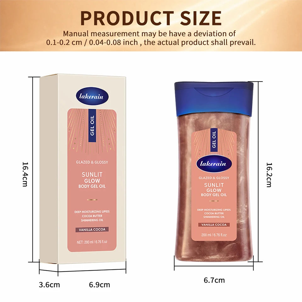 Shimmer Sunlit Glow Body Gel Oil Vanilla Cocoa Scent 100% Pure Cocoa Butter Hydrating Lipids Nourish Moisturize Radiant Glowing