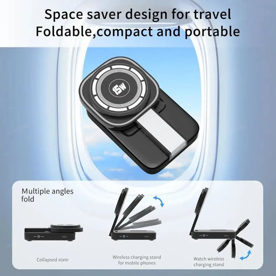 Foldable Magnetic Wireless Charger Station 3 in 1 Fast Charging Pad Stand For Magsafe iPhone 16 15 14 13 12 iWatch 9 8 Airpods