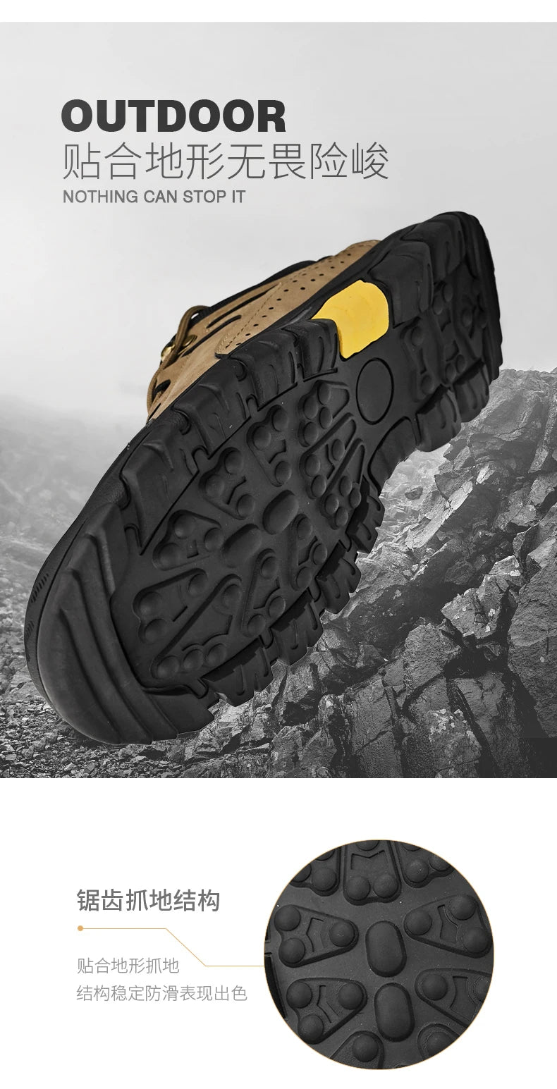 Men's Leather Outdoor Lace Up Anti Slip Sports Shoes Comfortable  Lightweight Hiking Shoes Casual  Breathable Hiking Shoes
