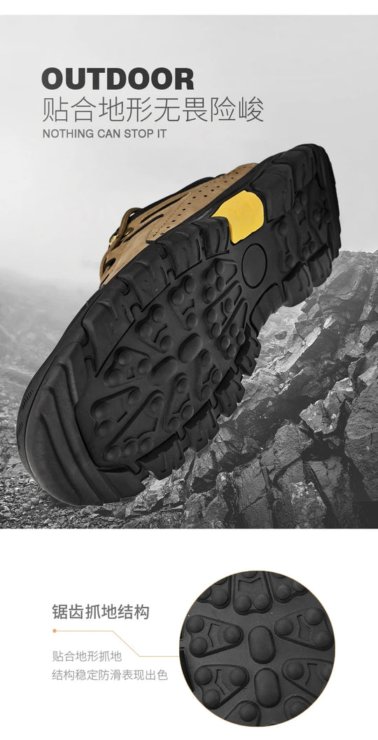 Men's Leather Outdoor Lace Up Anti Slip Sports Shoes Comfortable  Lightweight Hiking Shoes Casual  Breathable Hiking Shoes