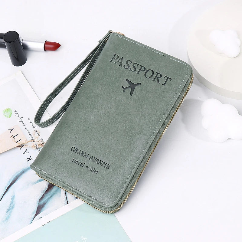 Unisex Men Women Zipper Travel Multi-Function Passport Holder Cover Case Wallet PU Leather Ticket Protective Travel Accessories
