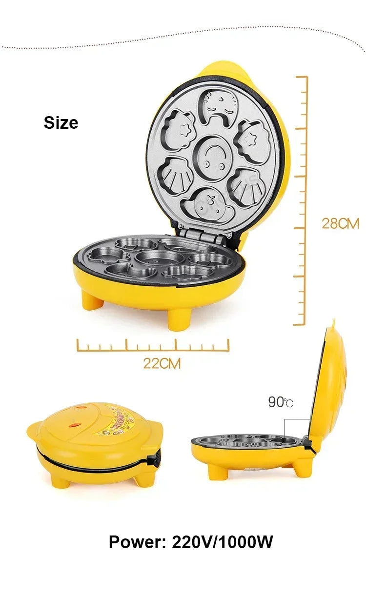 220V Household automatic cake machine Cartoon mini children's bread machine double-sided heating baking breakfast machine EU US