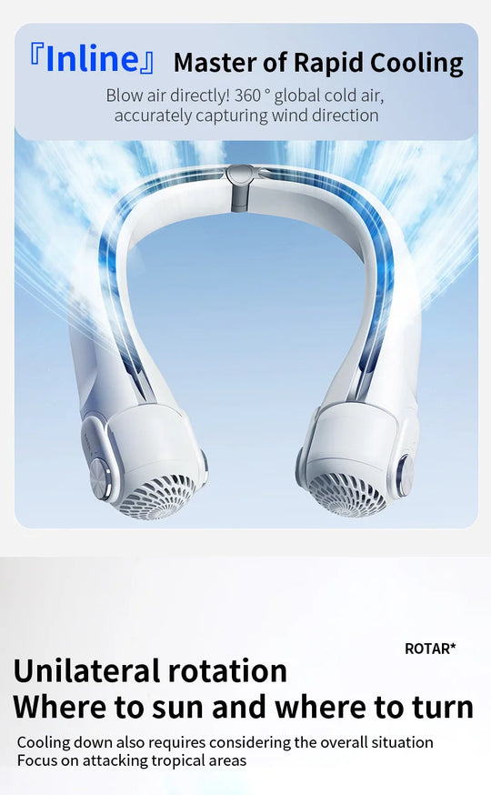 USB Rechargeable Rotor Neck Hanging Portable Fan Adjustable Bladeless Turbo Cooling for Dorm Home Outdoor Use