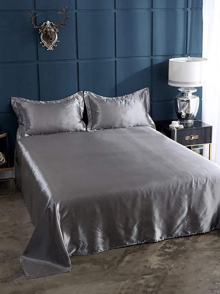 High End Rayon Queen Size Bed Sheet Set Luxury Solid Satin Silky Bedsheet Set High Quality Single Double Sheets No Pillowcase