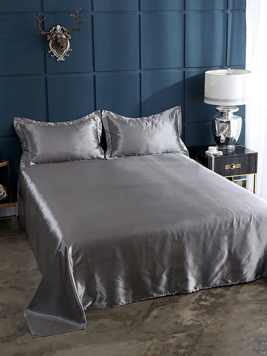High End Rayon Queen Size Bed Sheet Set Luxury Solid Satin Silky Bedsheet Set High Quality Single Double Sheets No Pillowcase