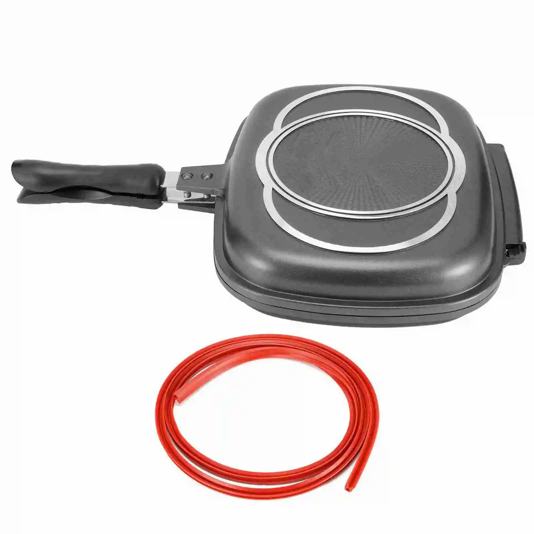 Double Side Pan Grill Pan Frying Double Side Portable Anti‑Burn Handle Kitchen Supplies Grill Pot 32cm/12.6in Pan Portable Pan