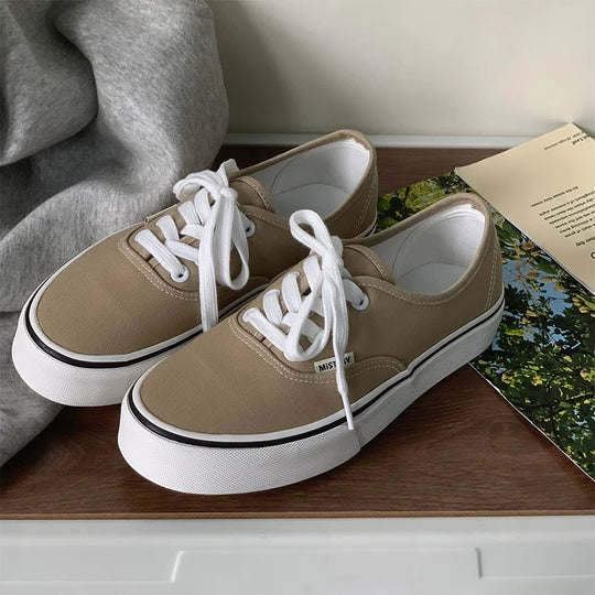 Casual Flats Canvas Sneakers Women Outdoor Solid Color Shallow Sports Shoes Tennis Female Streetwear Lace Up Vulcanize Shoes
