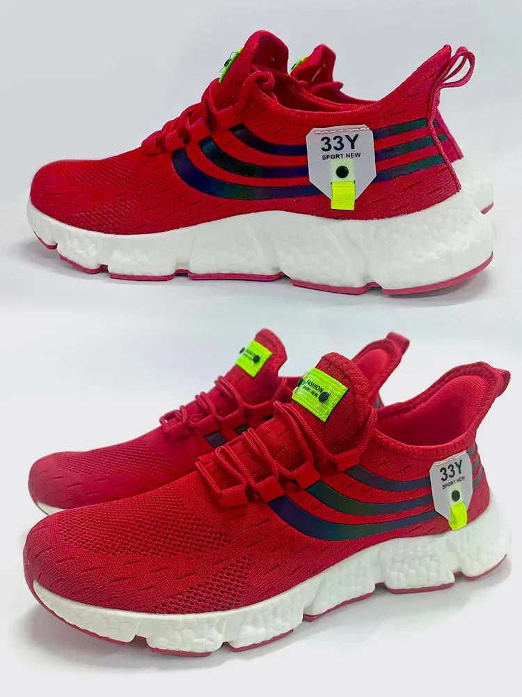 Casual Sports Shoes Breathable Mesh Soft Sole Comfortable Non Slip Red Casual Shoes Trendy Versatile Unisex Shoes Sneakers