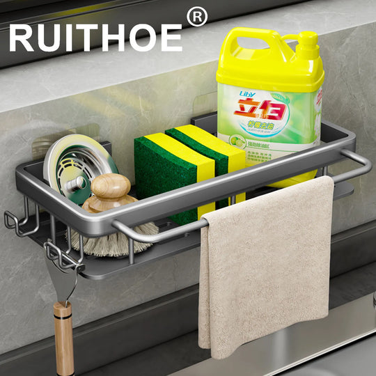 Wall Storage Suspended Kitchen Sink Drainer Sponge Holder Kitchen Soap Rack No Drill Shelf Storage And Kitchen Organization