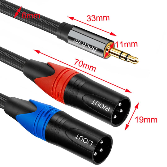 Bochara Braided 3.5mm TRS to Dual XLR Male Cable