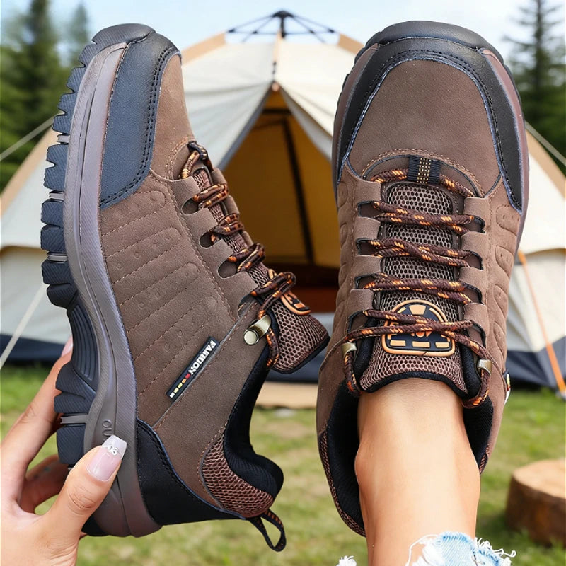 Suede Leather Women Hiking Shoes All-terrain Sneakers Breathable Wear-resistant Mesh Non-slip Hiking Shoes Outdoor Cycling Shoes
