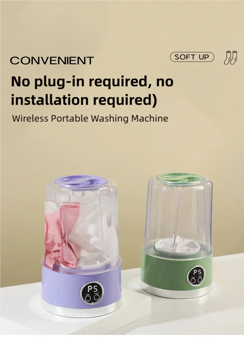 Cordless 1L Mini Washer USB Rechargeable 3000mAh 2-Speed Portable For Travel Socks Underwear Clothes Washing Cups
