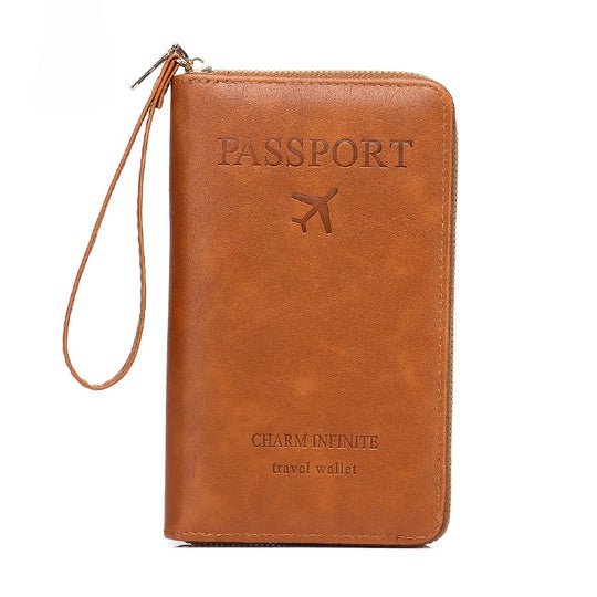 Unisex Men Women Zipper Travel Multi-Function Passport Holder Cover Case Wallet PU Leather Ticket Protective Travel Accessories