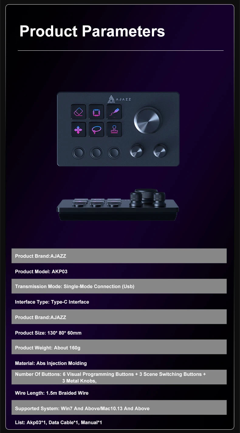 Ajazz AKP03E Programmable Macro Keyboard Multifunctional Console Panel Assistente Custom Button Mini Keyboard For PC Laptop