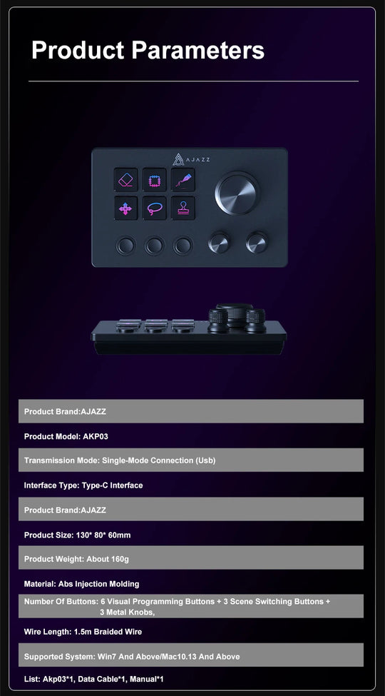 Ajazz AKP03E Programmable Macro Keyboard Multifunctional Console Panel Assistente Custom Button Mini Keyboard For PC Laptop
