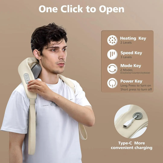 Neck Massager, Cordless Shiatsu Shoulder Back Massager with Soothing Heat, Electric Deep Tissue, for Neck,Waist, Traps, Back