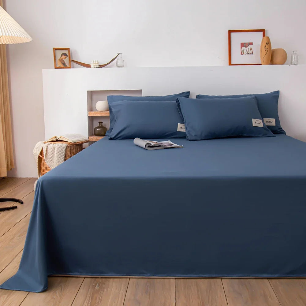 Soft Home Bed Linen Sheets Bed Flat Sheet for Double Bed Plain Solid Color Top Sheets Single/Queen/King Flat Bedsheets