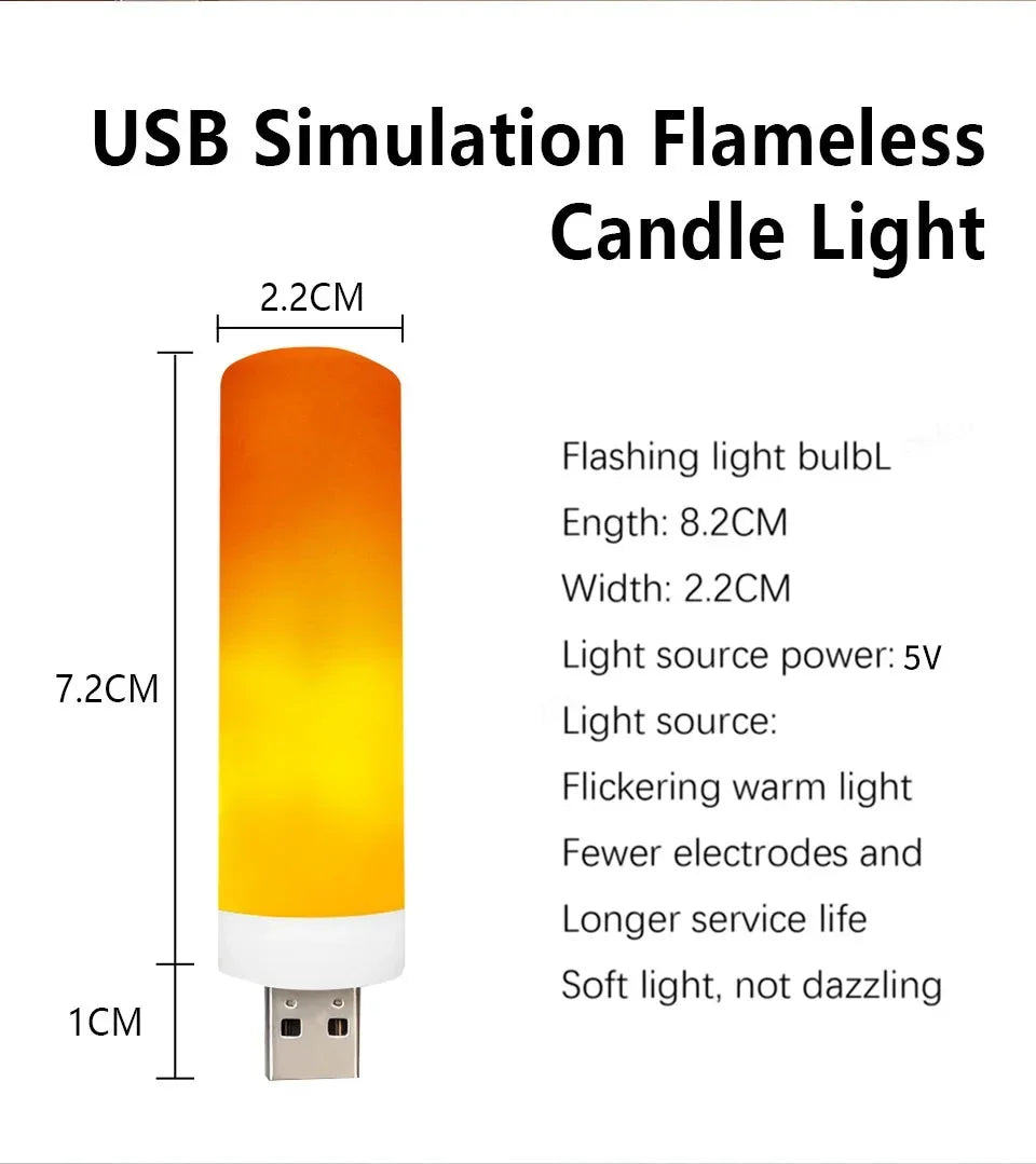 USB LED Night Lamp Simulated Flame Bulbs Night Light Flame Light Effect Bulbs Candle Lights Flickering Flameless Candles Decor