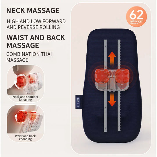 Shiatsu Neck and Back Massager with Heat Full Back Fixed Point Knead Rolling Ultra Slim Massage Cushion for Home Office Seat Use
