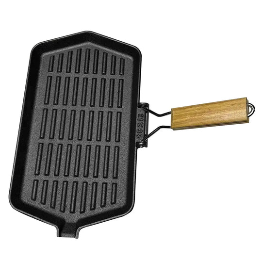 34X19cm Cast Iron Grill Pan Rectangular Frying Pan with Handle Skillet for Induction Cooker for Hiking Picnic Cooking