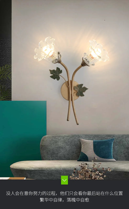 American Wall Lamp - Modern Minimalist & French Rustic Floral Design for Living Room/Bedroom Headboard