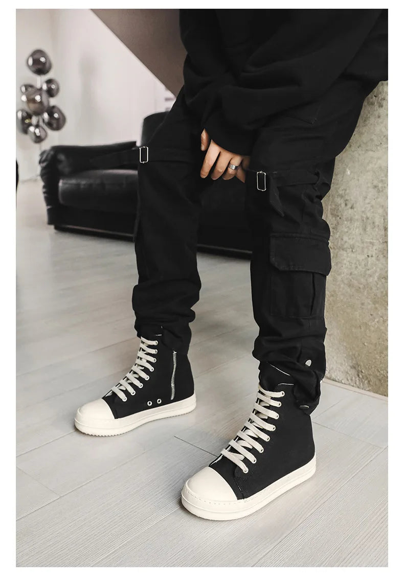 Popular Men's Sneakers Men's Casual Shoes 2025 New Lace-up Thick Bottom High Top Shoes Canvas Punk Couple Trend Sneakers for Man