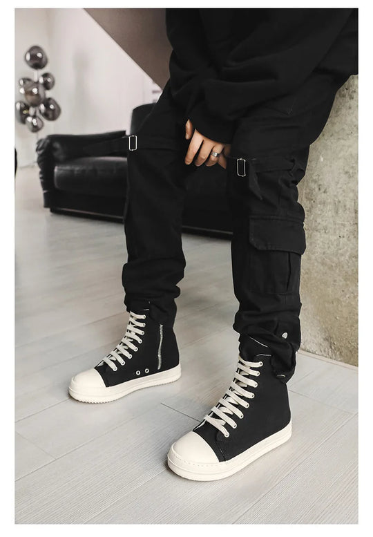 Popular Men's Sneakers Men's Casual Shoes 2025 New Lace-up Thick Bottom High Top Shoes Canvas Punk Couple Trend Sneakers for Man