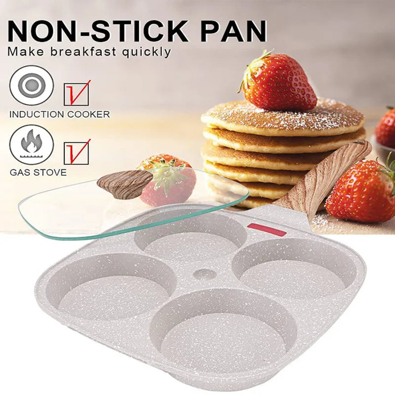 Four Holes Egg Pancake FYI Pan Frying Nonstick Pans and Pot Skillet 4 Eggs Stove Omelet Ham Maker for Kitchen Tool with Lid
