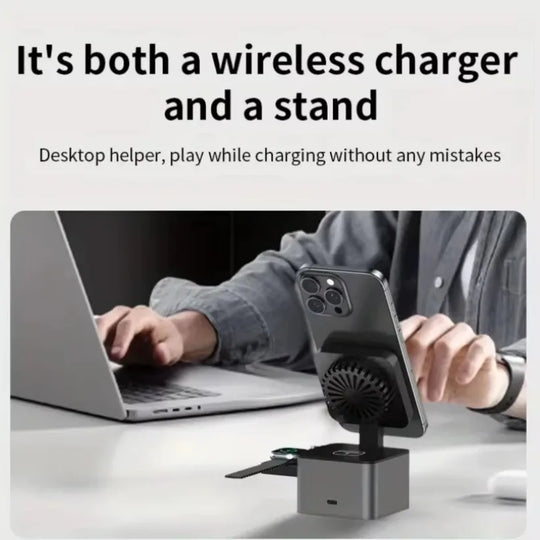 3 in 1 Wireless Charger Foldable Fast Charging Station Wireless Ice-Cooling Charger For iPhone 16 15 14 13 iWatch 9 8 7 Airpods