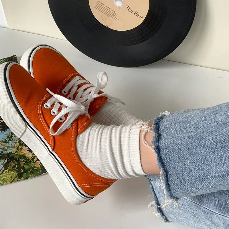 Casual Flats Canvas Sneakers Women Outdoor Solid Color Shallow Sports Shoes Tennis Female Streetwear Lace Up Vulcanize Shoes