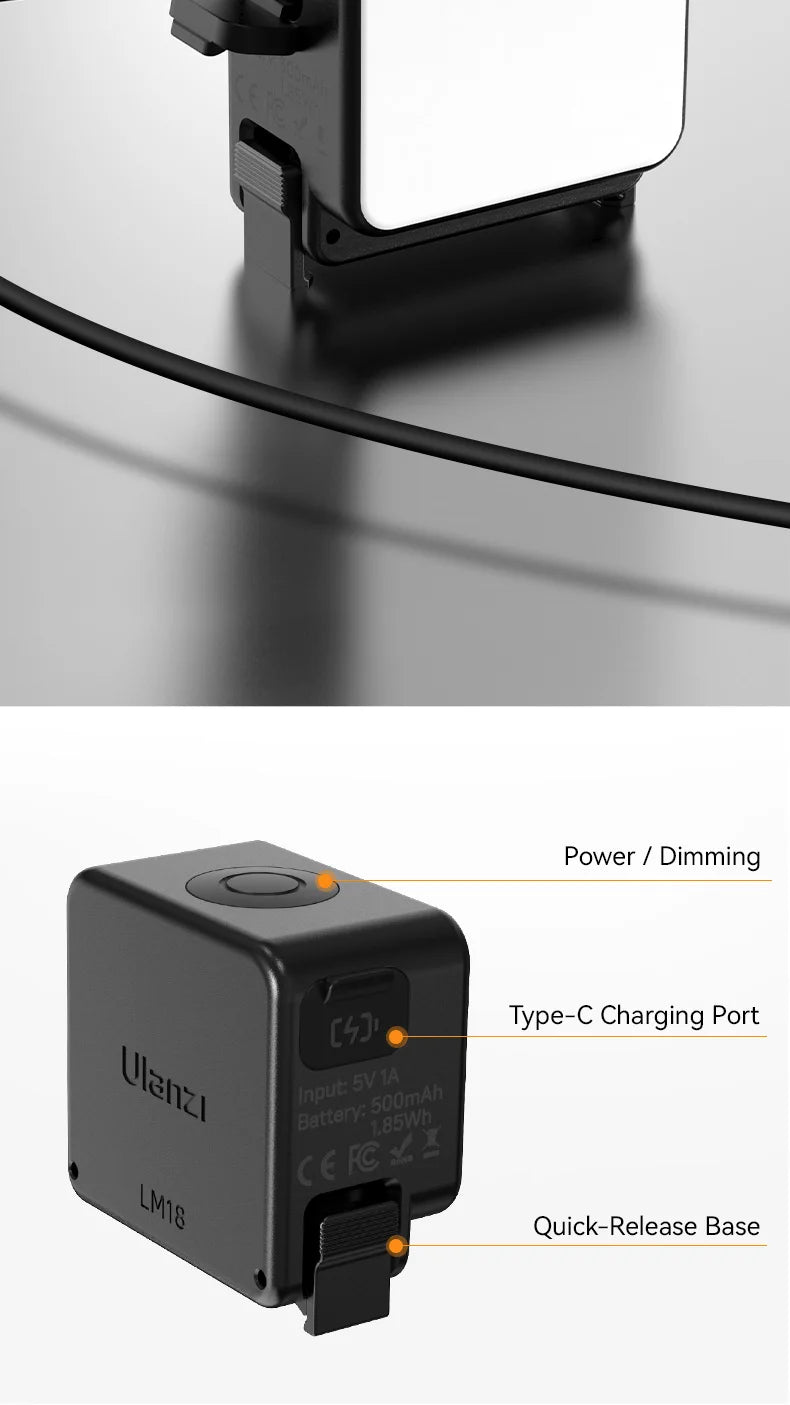 Ulanzi LM18 Led Video Fill Light IPX5 Waterproof  Magnetic 5600K for DJI Osmo Action 5/4/3 & Pocket 3 Action Camera Accessories