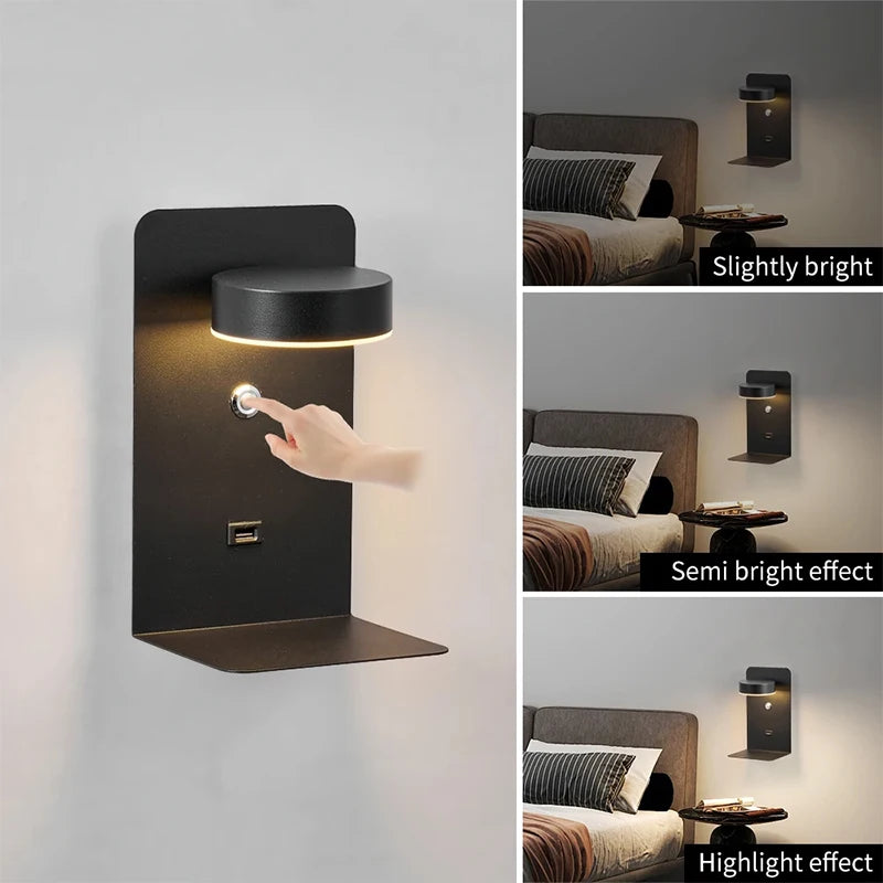 Led Wall Lamp Modern Simplicity Interior Wall Light Bedroom Night Lamp Bedside Lamp LED Light with Usb Mobile Phone Charging