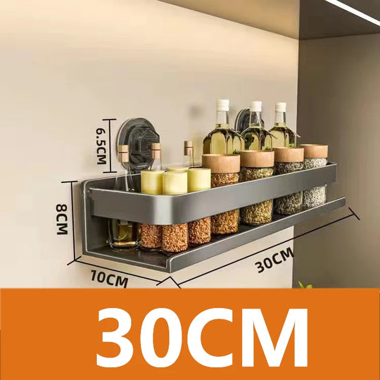 Suction Cup Kitchen Shelf Aluminum Spice Storage Rack Wall Mounted Seasoning Organizer No Drilling Kitchen Organizer Wall Shelf