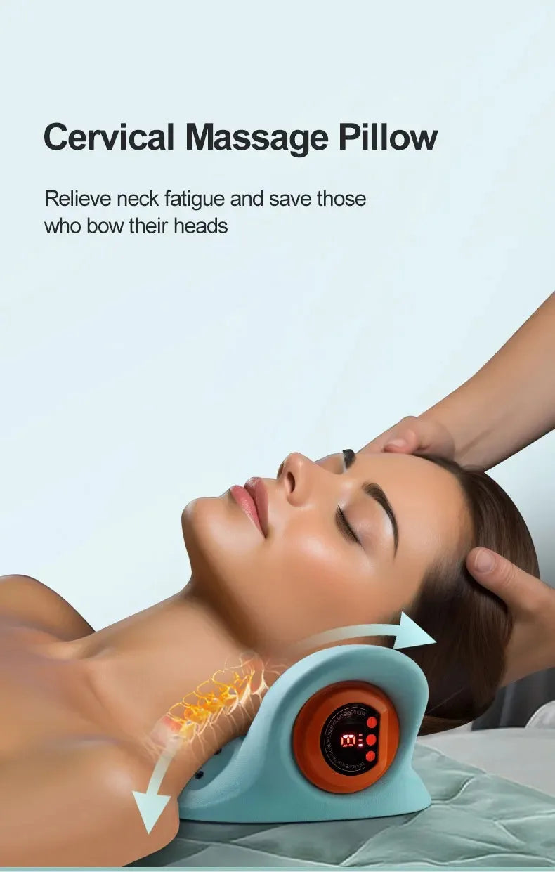 A multifunctional neck massager designed to heat and stretch the neck, back, and shoulders, providing deep relief for neck disco