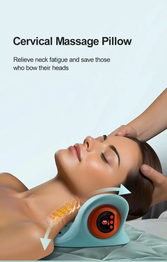 A multifunctional neck massager designed to heat and stretch the neck, back, and shoulders, providing deep relief for neck disco
