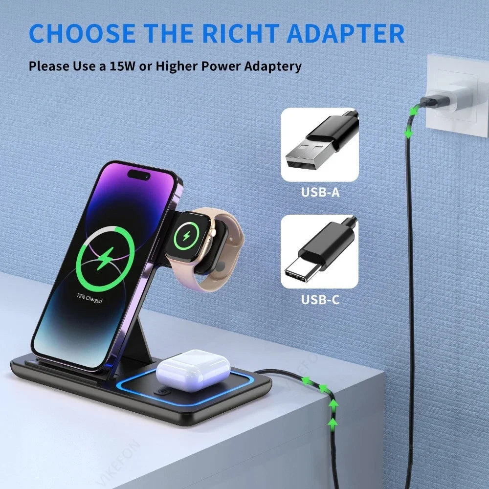 Foldable 3-in-1 Wireless Charging Station