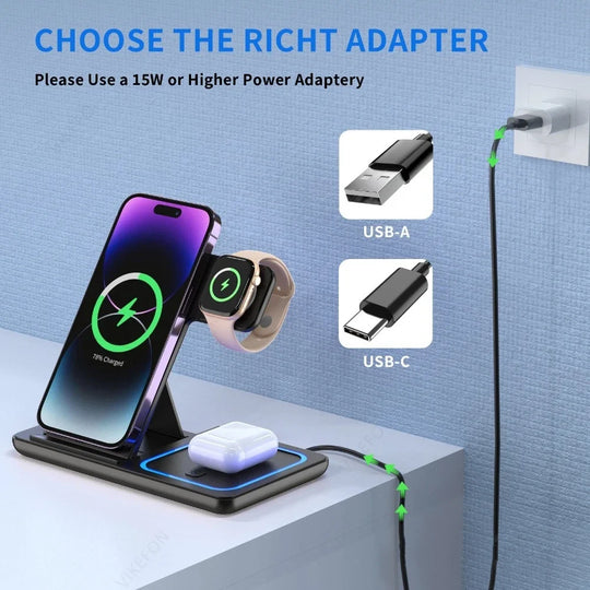 Foldable 3-in-1 Wireless Charging Station
