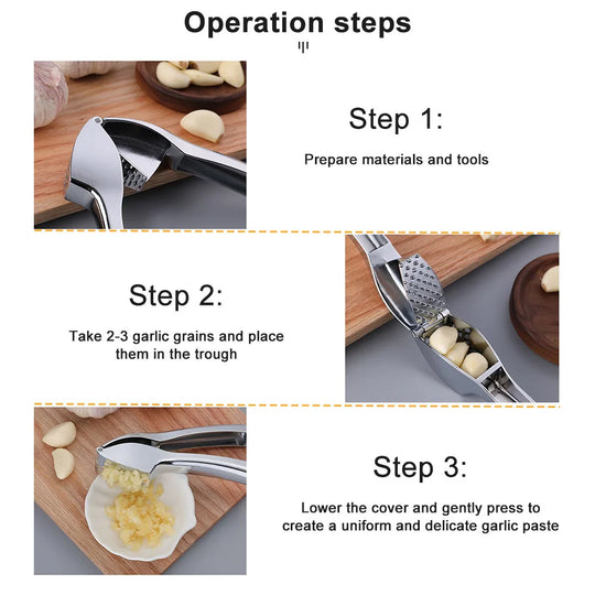 Garlic Press Manually Mashed Garlic Crusher Machine Handheld Ergonomic Grip Anti-Rust Cooking Ginger Crusher Kitchen Tools