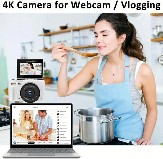 4K YouTube Vlog Video Camera with 3’’ Flip Screen & Anti-Shake Selfie Camcorder