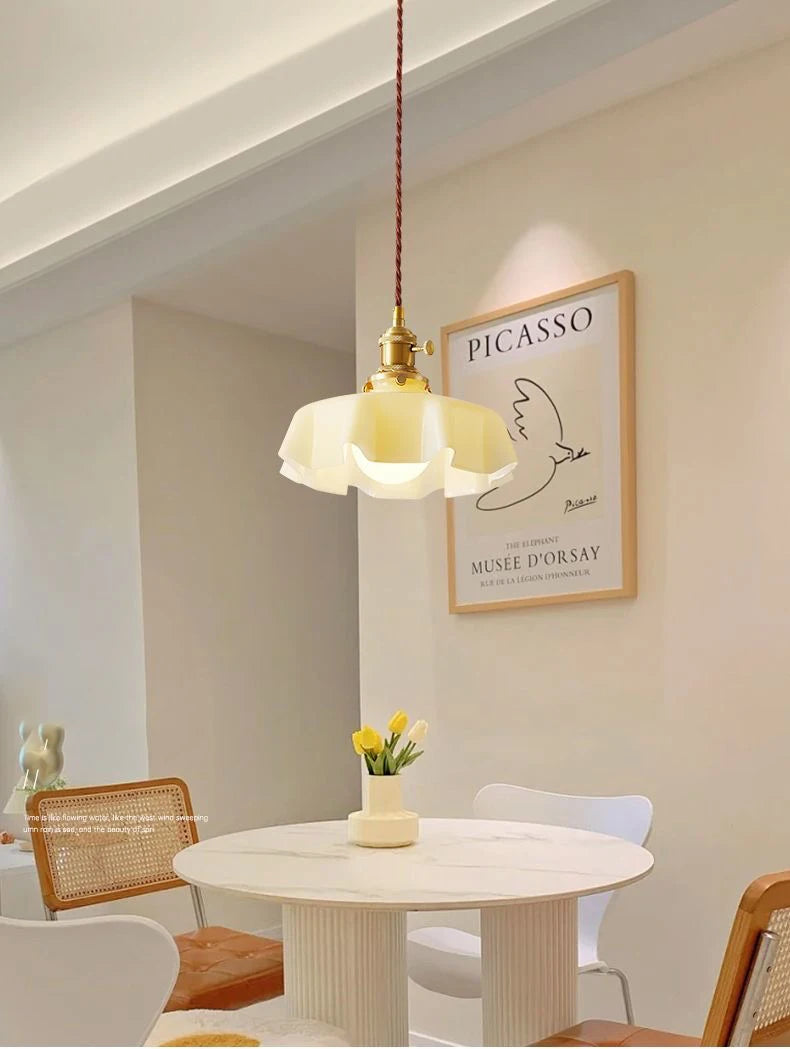 Modern Glass Flower Long-linePendant Lamp With Switch Aluminum all-Copper Lamp Head Bedroom Bedside And Dining Room Lighting