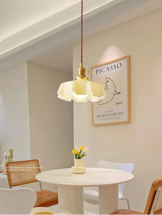 Modern Glass Flower Long-linePendant Lamp With Switch Aluminum all-Copper Lamp Head Bedroom Bedside And Dining Room Lighting