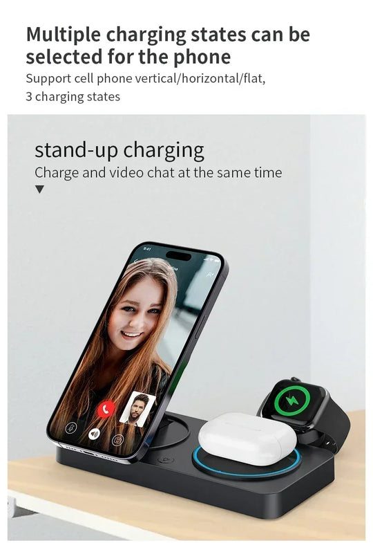 3 in 1 Magnetic Wireless Charger Foldable Phone Stand Fast Charging Station For iPhone 16 15 14 Pro Max iWatch 10 9 Airpods Pro2