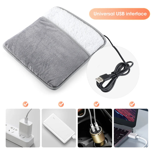 Winter Electric Foot Heating Pad USB Charging Soft Plush Washable Foot Warmer Heater Improve Sleeping Household Foot Warming Mat - Jscomfortzstore