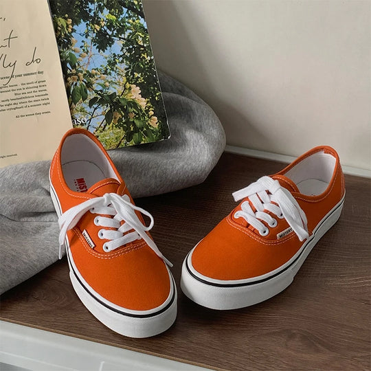 Casual Flats Canvas Sneakers Women Outdoor Solid Color Shallow Sports Shoes Tennis Female Streetwear Lace Up Vulcanize Shoes