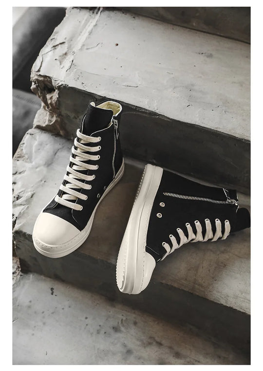 Popular Men's Sneakers Men's Casual Shoes 2025 New Lace-up Thick Bottom High Top Shoes Canvas Punk Couple Trend Sneakers for Man